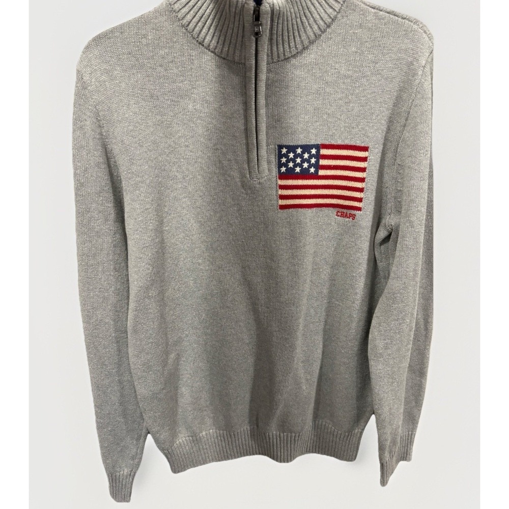 Chaps Ralph Lauren NWOT Mens S Gray American flag 1/4 Zip Pullover Sweater